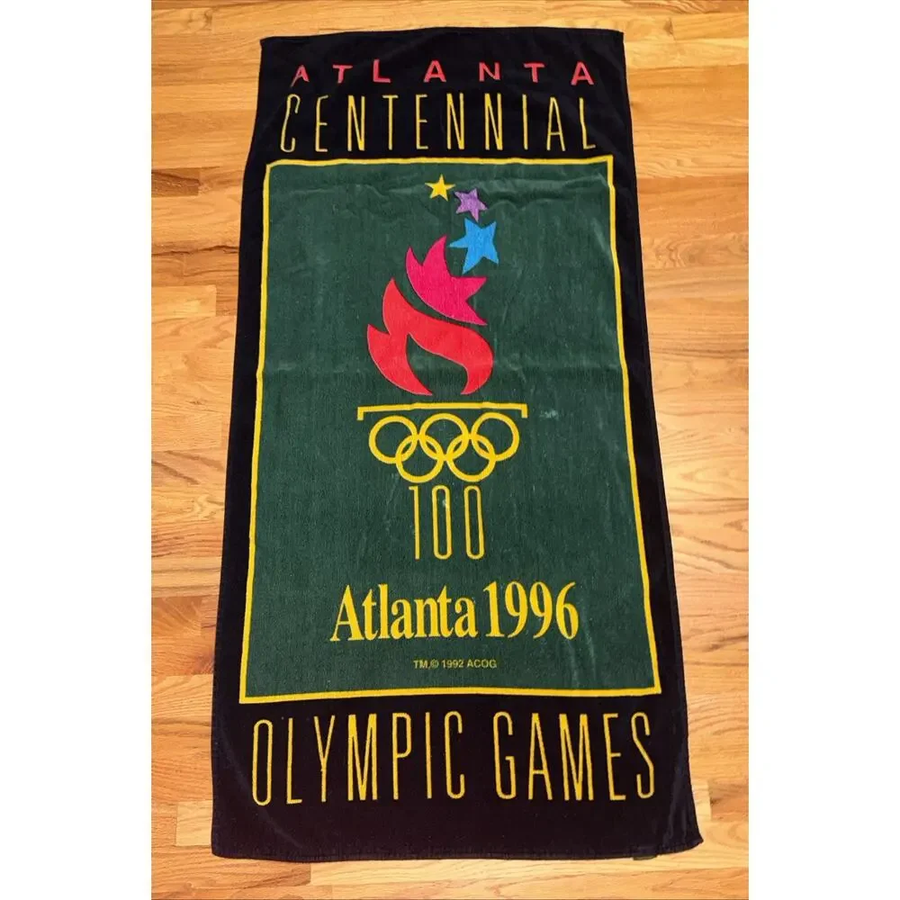 Vtg Atlanta 1996 Centennial Olympic Games Beach Towel 100 Year Anniversary Flame